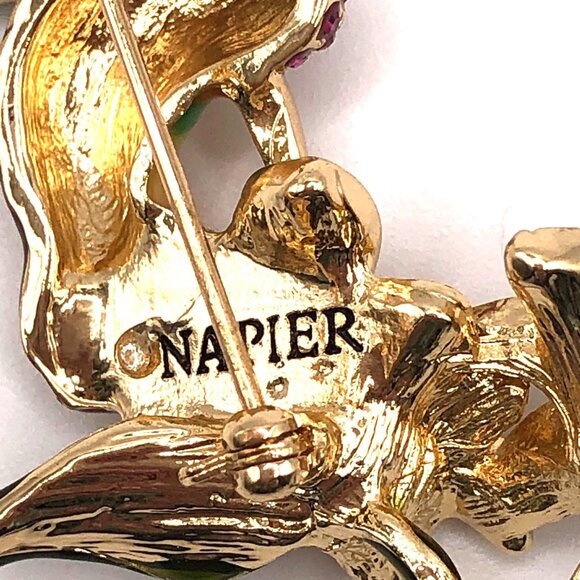 Signed Napier Hummingbird Enamel Rhinestone Brooch w/ Box - Picture 10 of 14